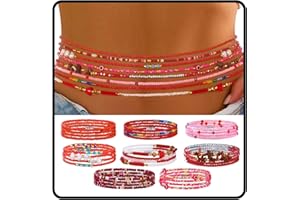ELABEST Adjustable Handmade Waist Beads Stretchy 23-52 inch 8Pcs Chakra Yoga Body Belly Beaded Women Waist, Anklet, Bracelet, Necklace Jewelry with Screw clasp