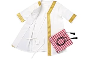 ABEWIP Newborn Baby Boy Muslim Abaya Sets Outfits Black Gold Kaftan White T Shirt Red Turban Arabic Dubai Outfits