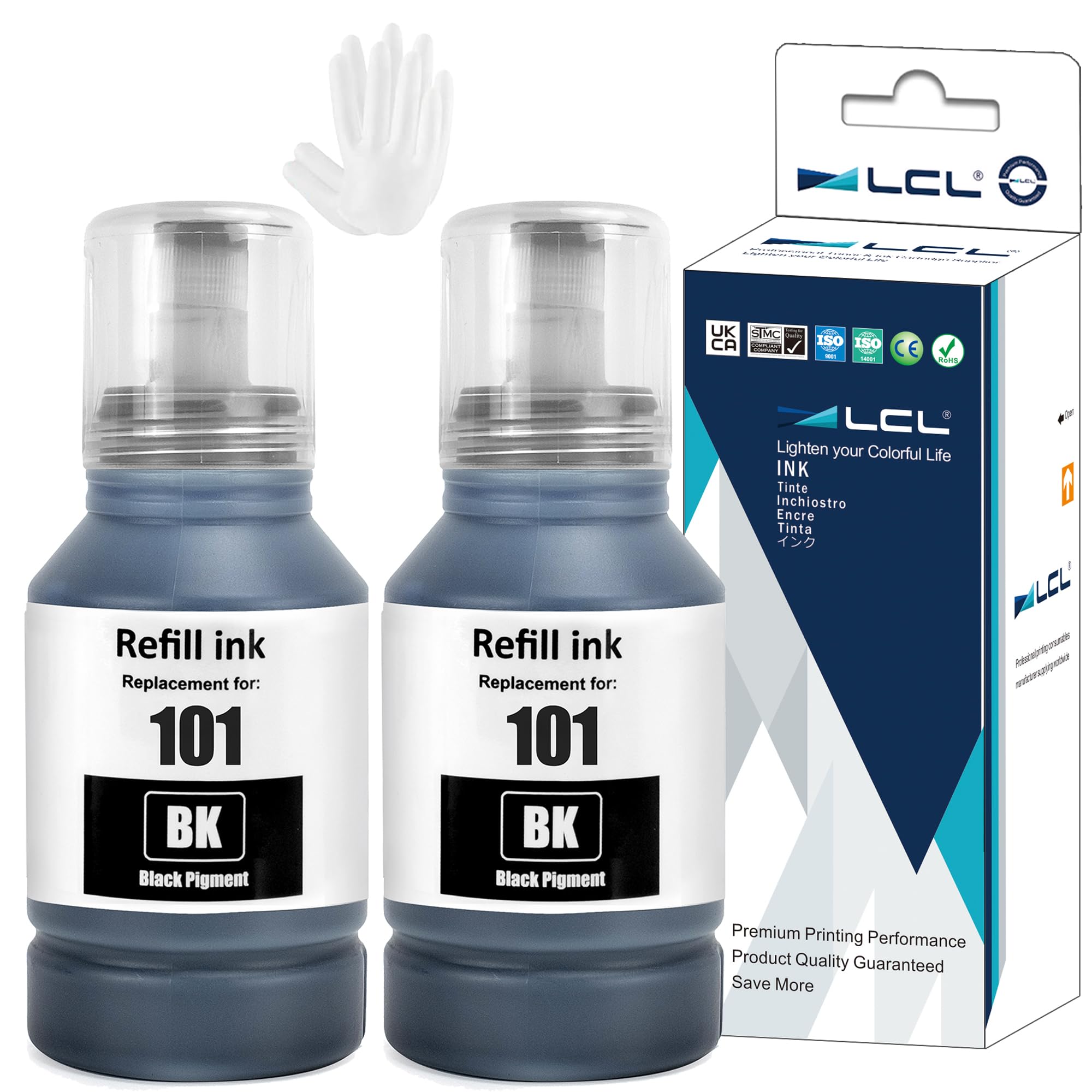 LCL 101 Black High Capacity Ink Bottle Replacement for Epson 101 Ink Cartridge Bottle Multipack Compatible with Epson EcoTank L4150 L4160 L4260 L4266 L6160 L6170 L6176 L6190 L6260 L6270 L6276 (2 Pack)