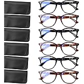 Henotin 6 Pack Reading Glasses for Women Men Blue Light Blocking Stylish Computer Readers with Leather Case