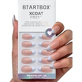 BTArtbox Press On Nails, Medium Almond Blue French Tip, 30Pcs Full Kit | Wedding Glue On Nails, Up to 4 Weeks of Wear, 10-Minute Application, Natural Salon Look, 15 Sizes for Various Nail Beds