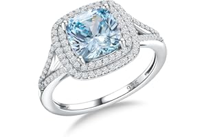 RANDES Birthstone Rings for Women 925 Sterling Silver Created Gemstone Cubic Zirconia Ring Heart/Pear/Round/Cushion/Emerald/Oval Engagement Double Halo Ring Size 6 to 10