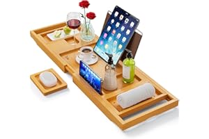 Yirilan Bathtub Trays for Tub,Bath Tray, Foldable Bathtub Caddy,Bamboo
