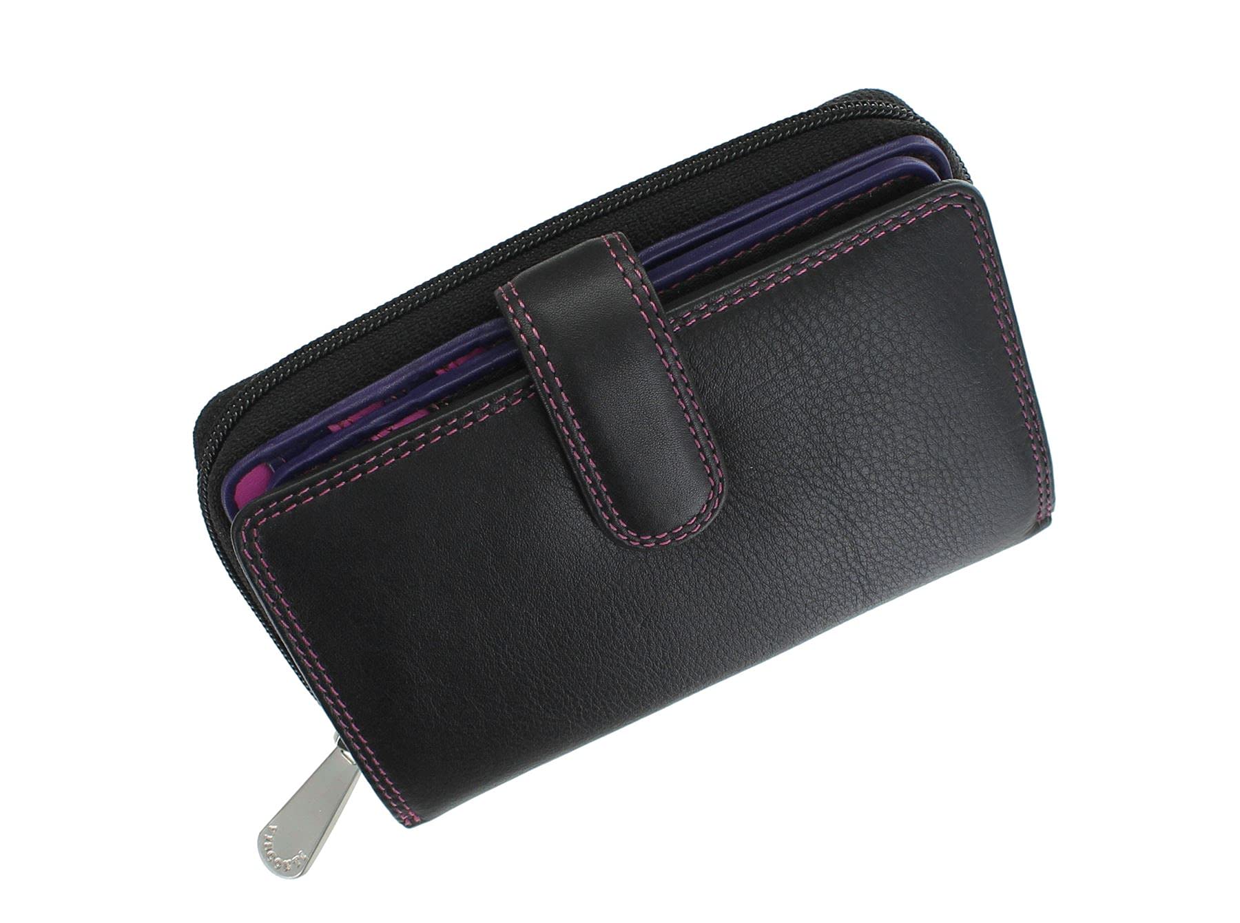 VISCONTI Soft Leather Rio Ladies Purse Style R13 Black/Purple/Berry — image 1