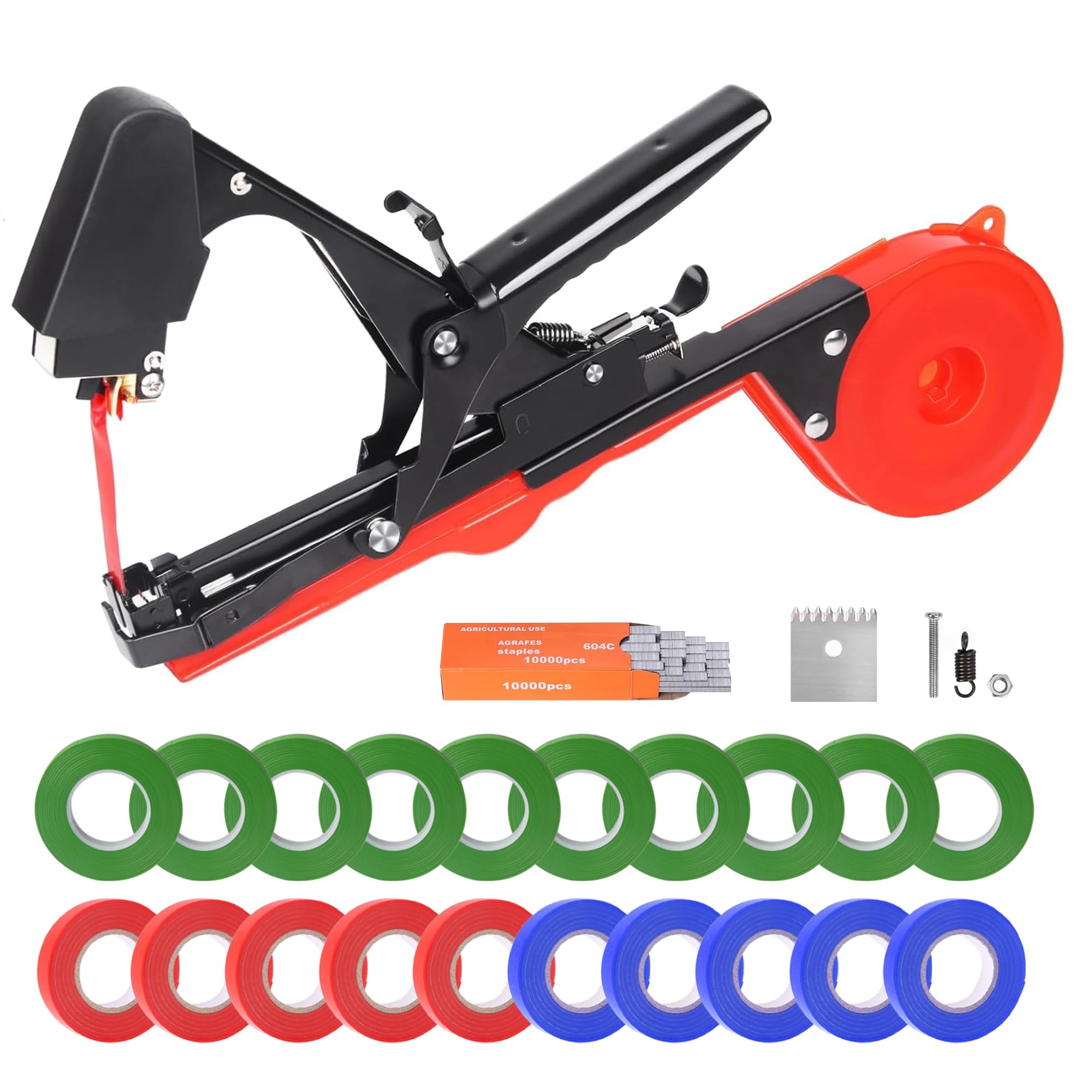 SWANSOFT Plant Tying Machine, Teflon Coated Tapener Tying Tool for Tomatoes, Grapes Climbing Plants,with 20 Rolls of Tapes+10000pcs Staples