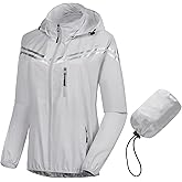 CREATMO US Women's Packable Waterproof Running Rain Coat Reflective Cycling Jacket Windbreaker With Detachable Hood