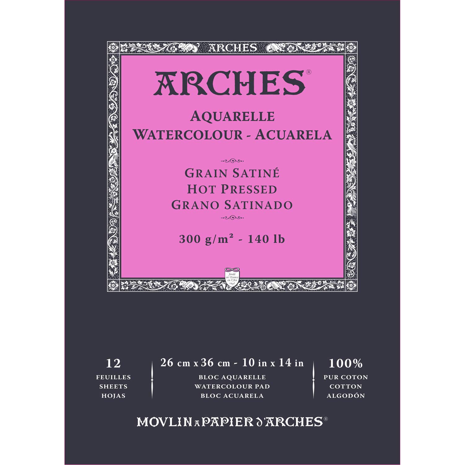 ARCHES - Pad Enc 26x36 12H Aquarelle 100% Satin 300g White Nat (A1795098)