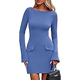 PRETTYGARDEN Womens Fall Long Sleeve Mini Dress 2025 Trendy Boat Neck Bodycon Knit Elegant Short Party Formal Dresses