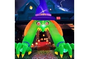 MICOCAH Halloween Inflatables 12FT Green Witch Archway Outdoor Decorations with Glowing Red Eyes, Build-in LEDs & Tethers Stakes Halloween Blow Ups Arch for Yard, Indoor, Party, Garden, Lawn Decor