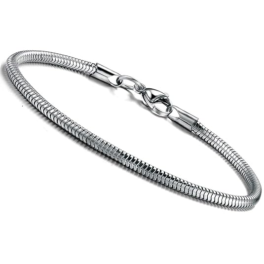 BE STEEL 3 mm Edelstahl Armband Schlangenkette für Damen Herren Armband Trägerelemente Bead Charms 16,5-21,5 cm