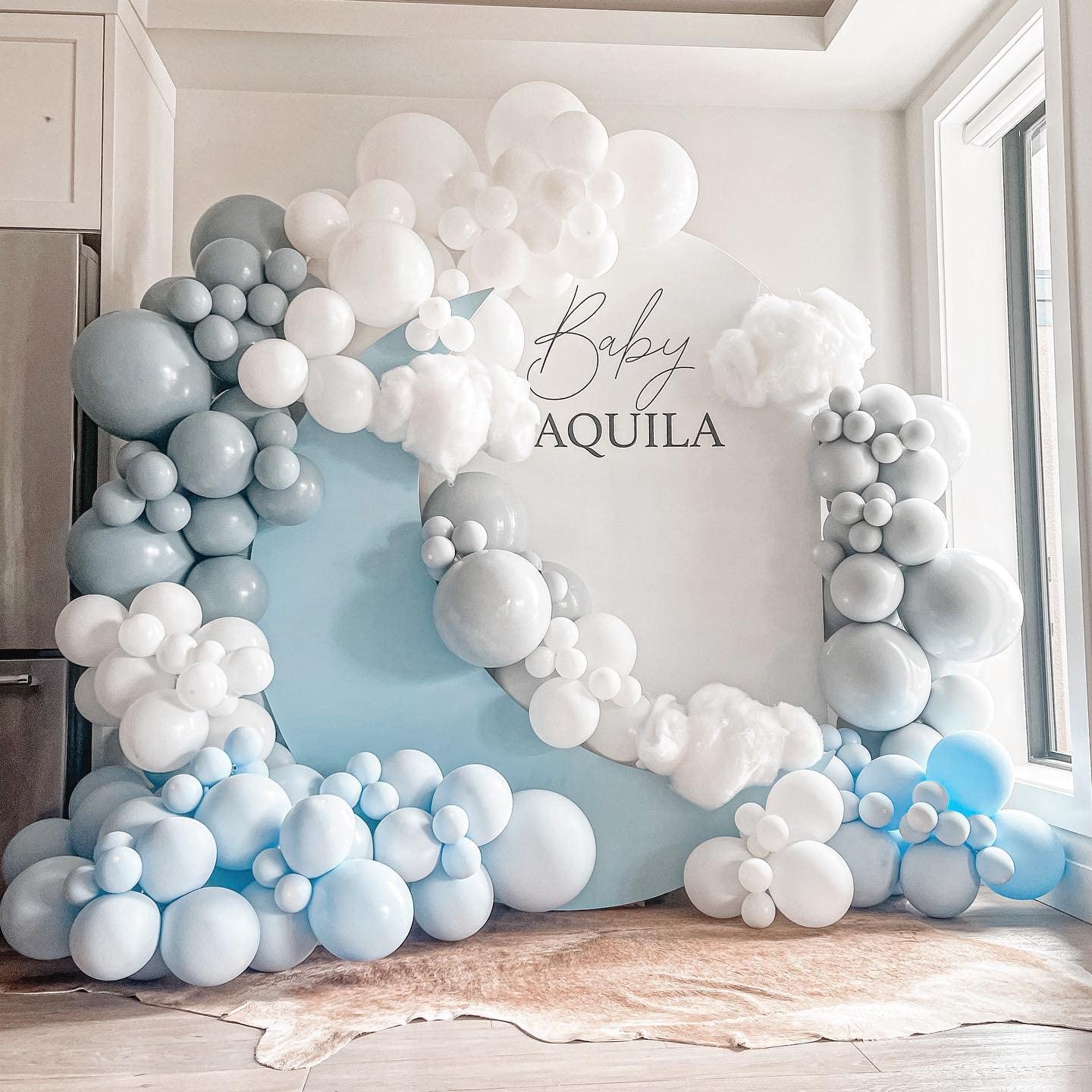 Photo 1 of 142Pcs Dusty Blue Balloons Arch Kit - Blue & White Double Stuffed Balloons for Baby Shower / Birthday Party Decorations