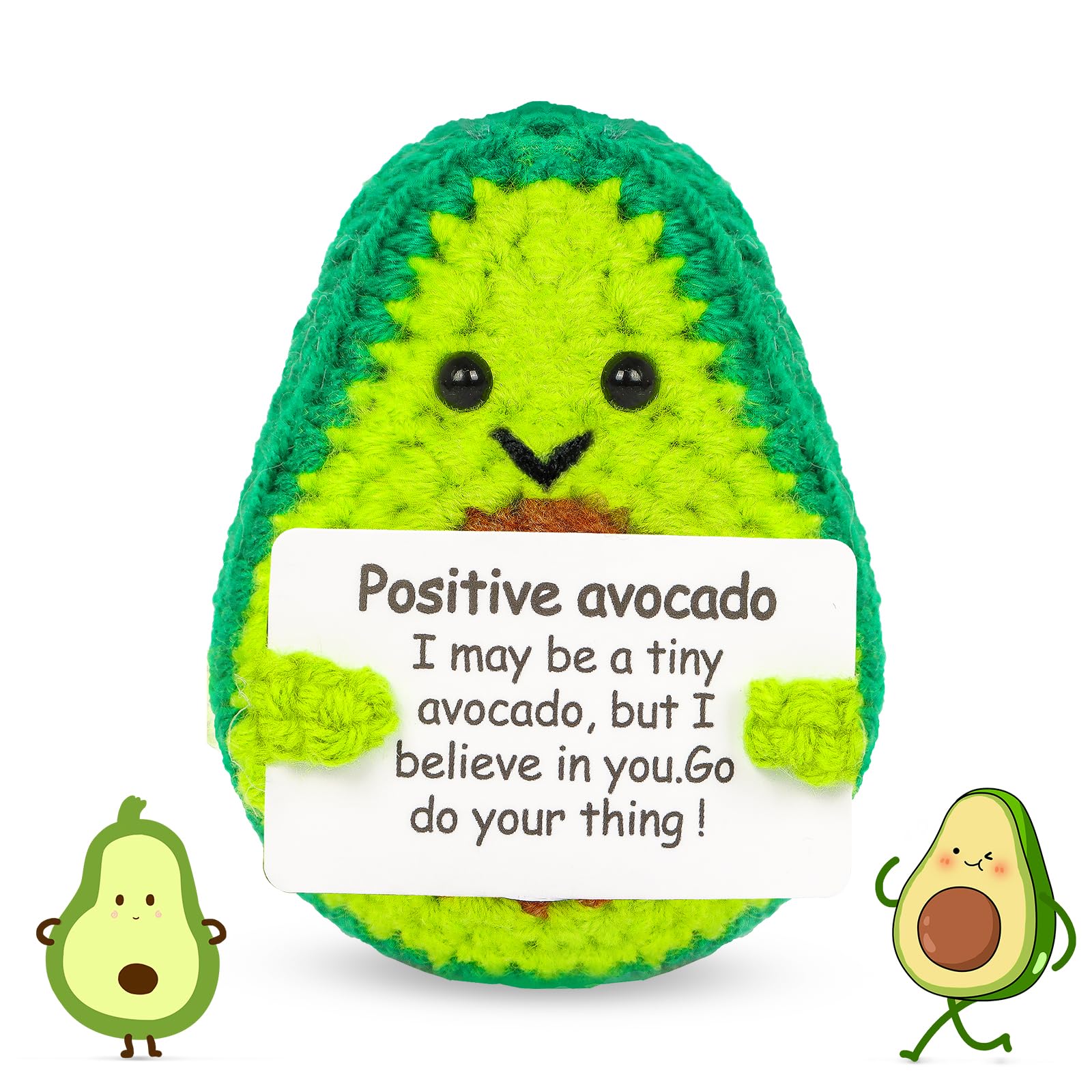 KufaerBeam Funny Positive Avocado Crochet Dolls,Handmade Emotional Support Vegetables with Positive Card Knitted Cute Encouraging Gift for Kids Adults Friends Classmate Girlfriends