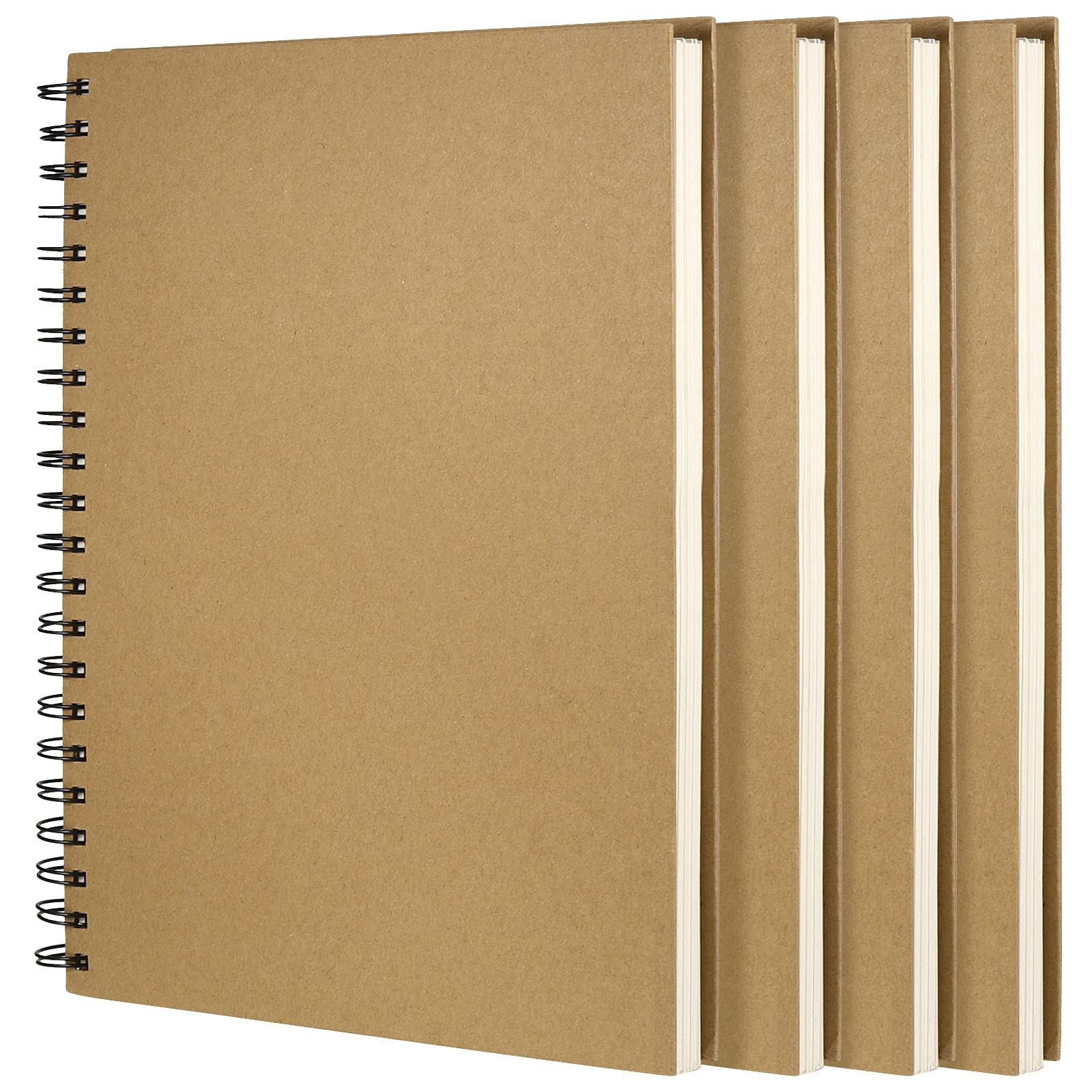 ZEONHEI 4 Pack A4 Blank Spiral Sketch Books, 60 Sheets / 120 Pages of 160gsm Plain Paper Notebook, Brown Hard Kraft Cover Art Sketch Books for Painting, Sketching, Drawing