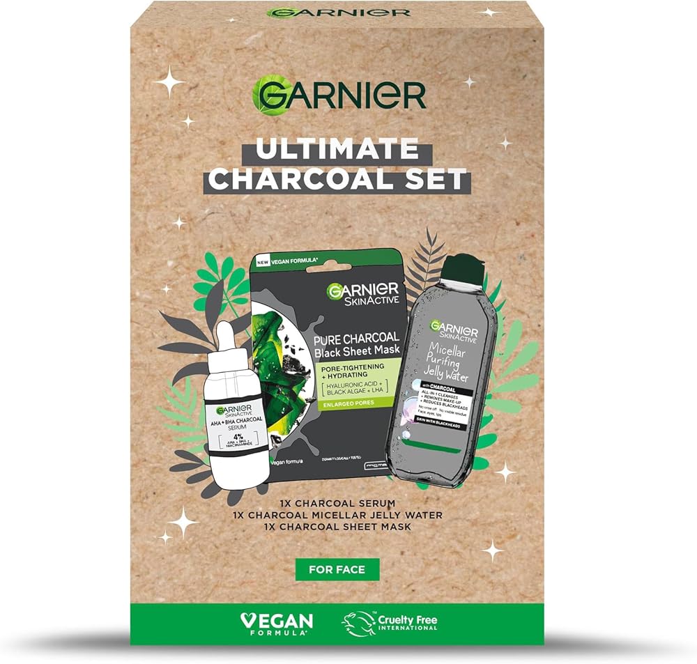 Garnier Ultimate Charcoal Face Gift Set Serum Mask Micellar Purifying