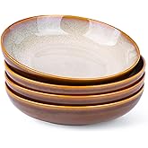 LERATIO Large Pasta Bowls,38oz Ceramic Pasta Bowls,9.0" Reactive Glaze Pasta Bowl Set of 4,Microwave & Dishwasher,Oven Safe,Wide Serving Bowls for Salad,Pasta,Fruit,Scratch Resistant-Khaki