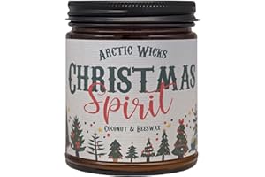 Arctic Wicks Scented Coconut Beeswax Candles | Coconut Beeswax Non Toxic Candle 9oz Amber | Farmhouse Candles Non-Toxic Clean Burn 100% USDA Certified Biobased (Christmas Spirit)
