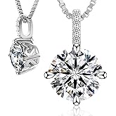 Moissanite Necklace for Women Men, 1CT 6.5mm, 2CT 8mm, 3CT 9mm D Color & VVS1 Clarity, 4 Prong Solitaire Moissanite Diamond Necklace Jewelry with Certificate, 18K White Gold Plated S925 Sterling Silver, Hypoallergenic Pendant Gargantillas Gift