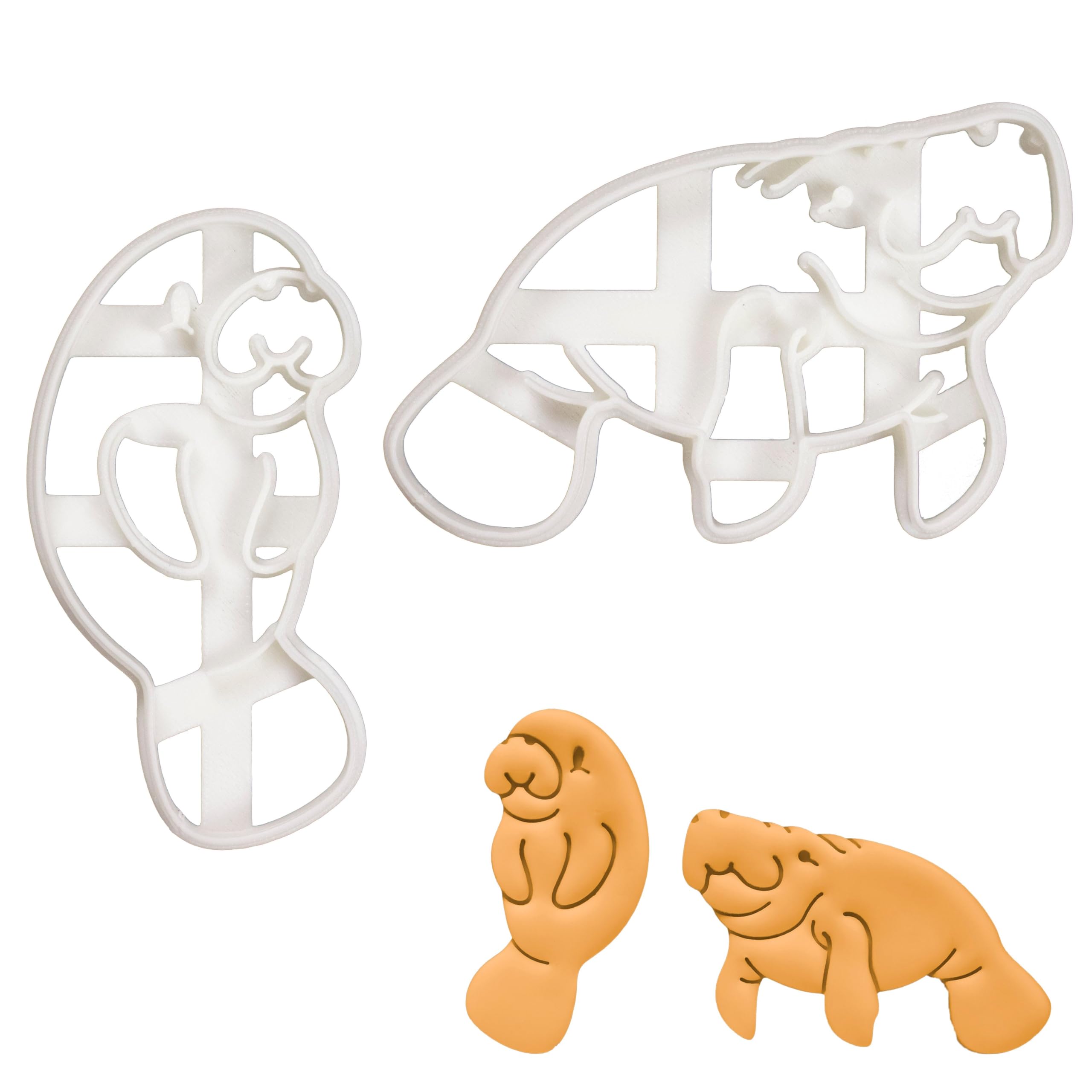 BAKERLOGY Set of 2 Manatee Cookie Cutters (Designs: Cute & Realistic) - Detailed Biscuit Cutter Design for Baking and Crafts, Ideal on Fondant, Dough, Clay