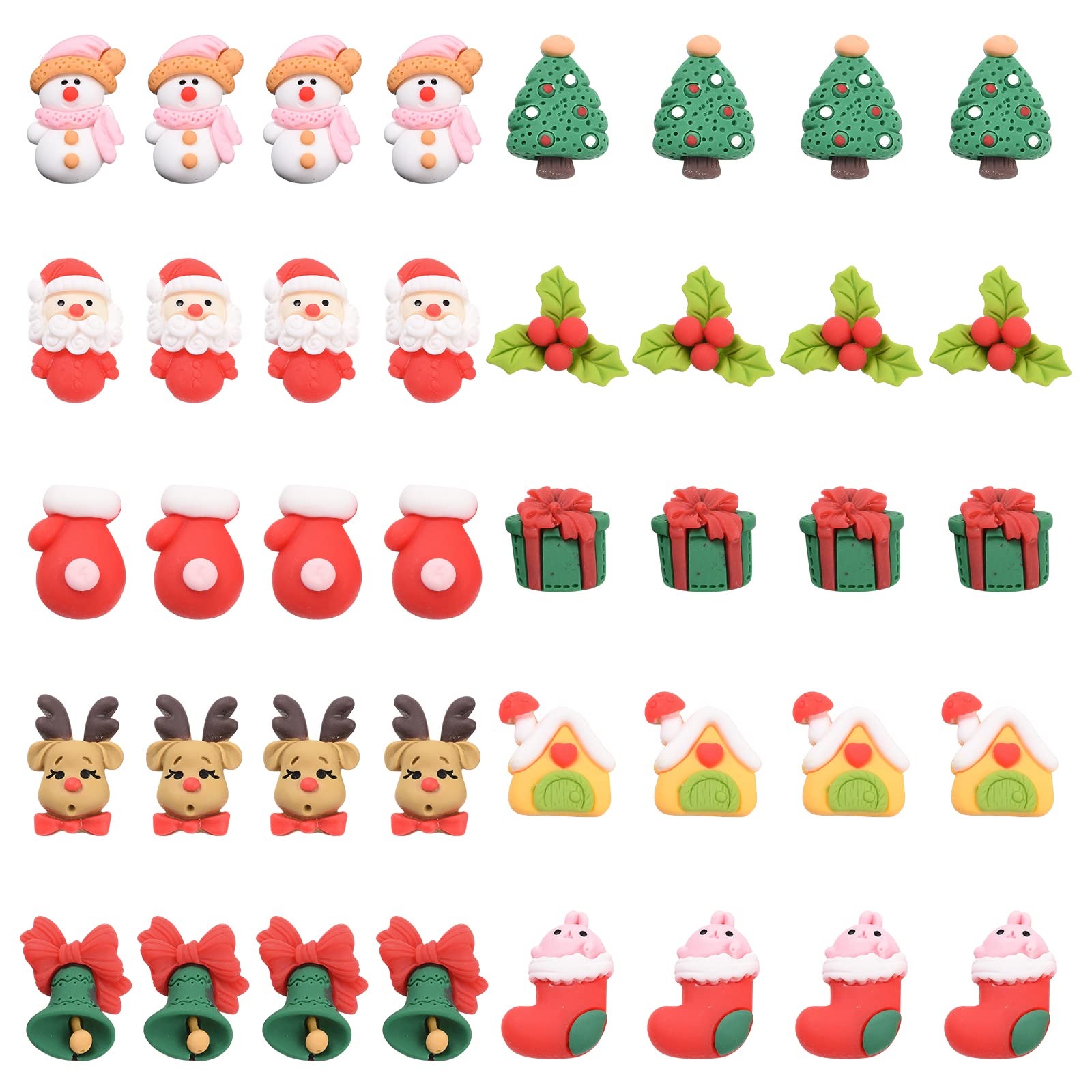 SUNNYCLUE 40Pcs 10 Styles Christmas Theme Resin Cabochons Flatback Charms Embellishment Xmas Santa Claus Cabochon Wreath Slime Charms Elk for DIY Jewelry Making Scrapbooking Craft Supplies Decorations