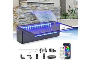 LONGRUN Waterfall Spillway APP Control Multi-Color LED Light Outdoor Pool Fountain, Acrylic Water Spillway Koi Pond Waterfalls Fountains Kit for Garden Patio Swimming Pool Decoration-11.8"