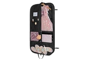 Univivi Black Dance Costume Bags Garment Bag 40 Inch for Dance Competitions, 3 Medium Clear Zipper Pockets and 2 Back Zippered Pocket, with 1 xPendant, 3 x Badge
