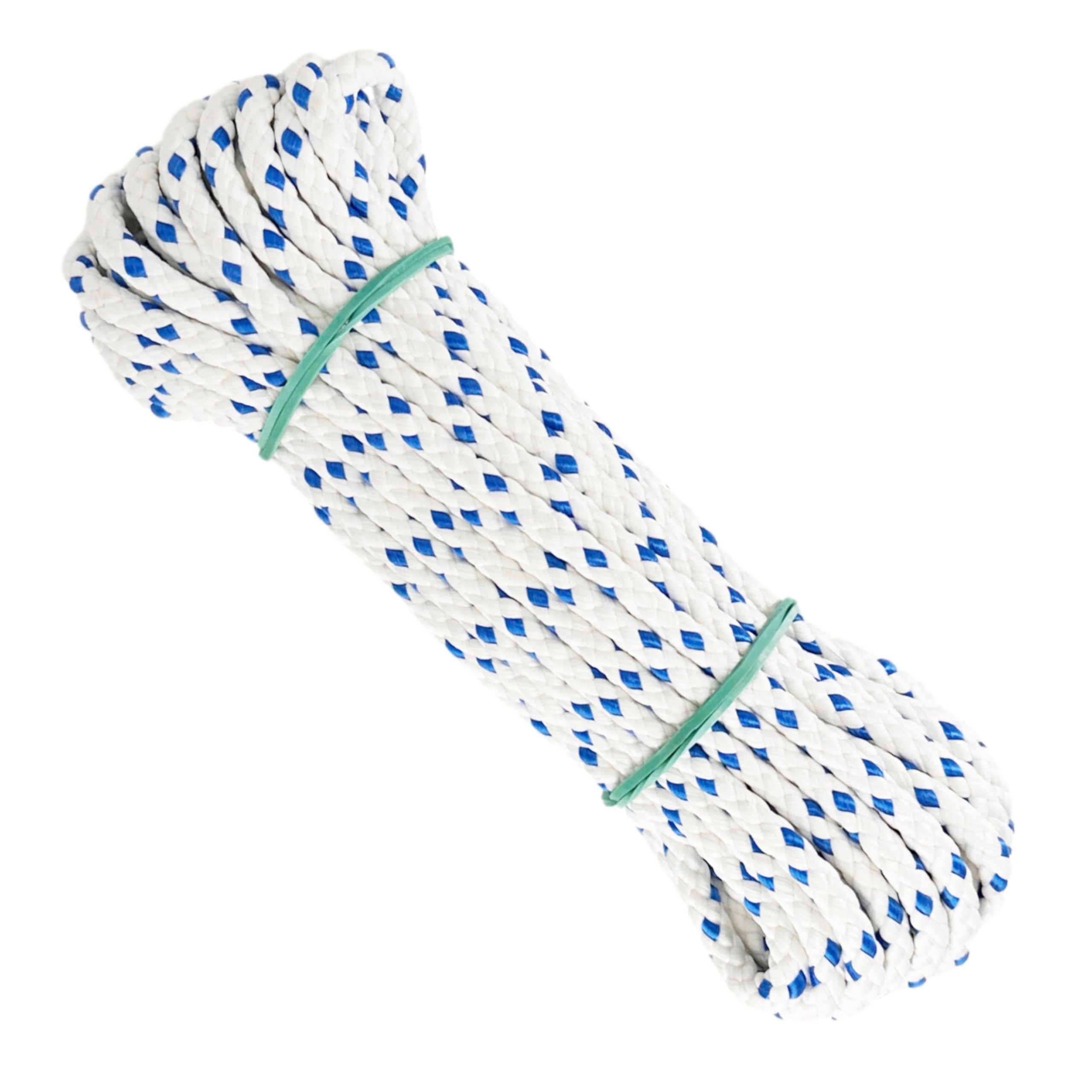 Matte Polyester Rope Cord. 6MM * 10M, Made in Spain, for Awnings, Camping, Banners. White with Blue — image 1