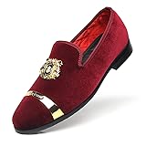 FOEVTRUE Men Dress Loafers Velvet Gold Buckle
