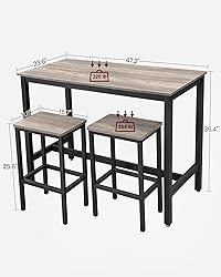 VASAGLE Bar Table Set, Bar Table with 2 Bar