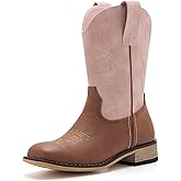 Kids Western Boots for Boys Girls Embroidered Cowgirl Cowboy Boots Square Toe Mid Calf Riding Shoes Little Kid/Big Kid