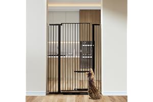 COMOMY 55.1" Extra Tall Pet Gate for Cats, 29.5-40.6" Extra Wide Cat Gate with Adjustable Cat Door, Pressure Mounted Easy Walk Through Pet Gate with Door for Stairs, Doorways, Kitchen(Black)