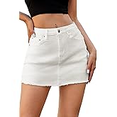 ELLEVEN Denim Skirt with Shorts Mini Skort - Casual Jean Skirts with Raw Hem & Pockets