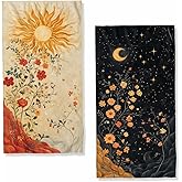 Moon Sun Bath Hand Towels Absorbent Flowers Leafy Vines Stars Gold Black Art Decorative Hand Towels for Bathroom Kitchen Home Spa Hotel Yoga,Bathroom Decor Accessories Gifts for Women Man 14"x28"