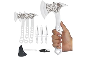 Fogein Throwing Axe and Tomahawk 3 Pack Protective Nylon Sheath with Built-in Corkscrew,10.4" Full Tang Stainless Steel Throwing Tomahawk Silver
