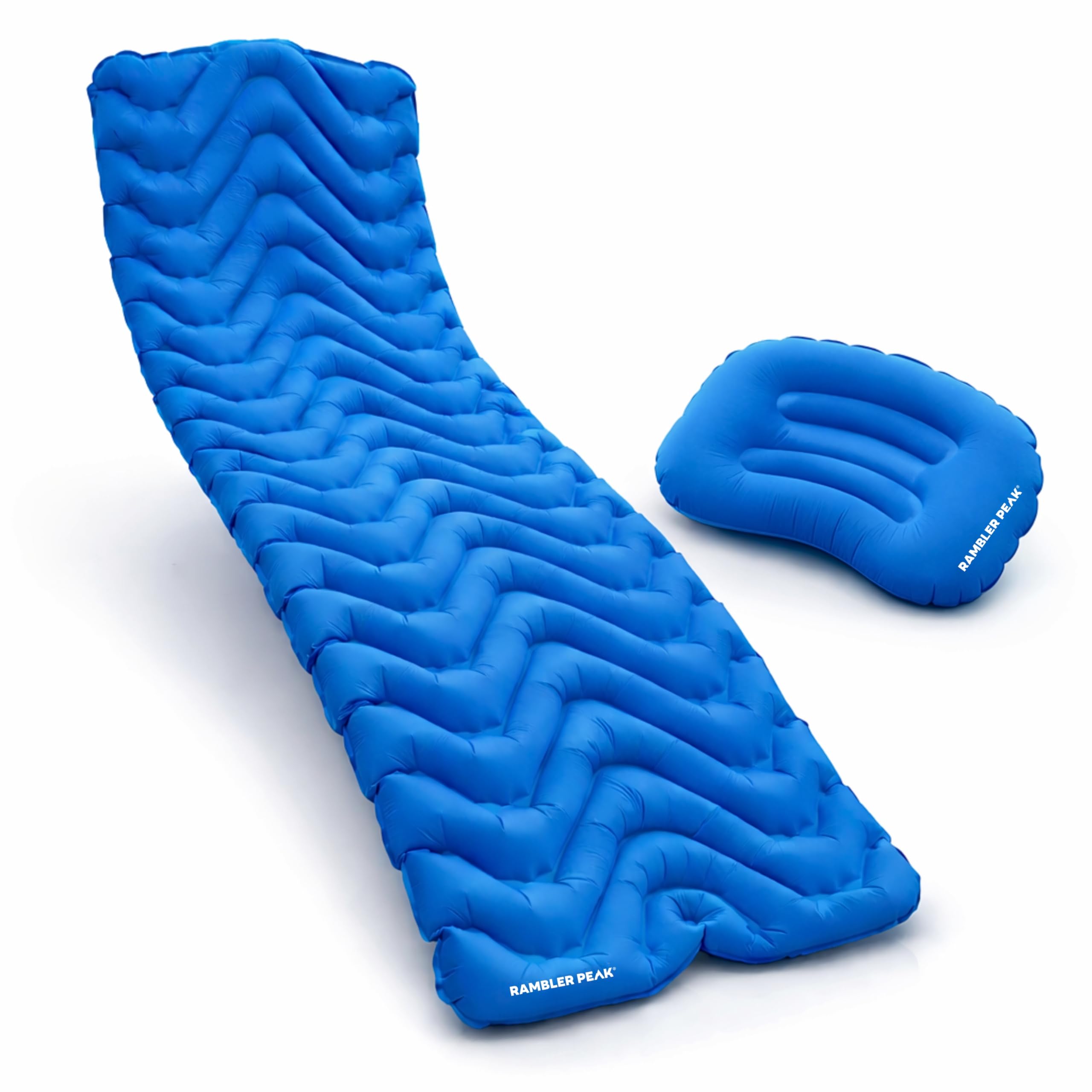 RAMBLER PEAK Camping Mat with Inflatable Pillow Ultralight Sleeping Mattress Pad with Air Pillow | Keeps You Warm Outdoors for Wild Camping, Backpacking & Hiking | Lightweight Single Bed | UK Brand