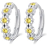 KINGWHYTE Daisy Hoop Earrings 925 Sterling Silver Lucky Flower Earrings Small Huggie Earrings Daisy Fashion Jewelry Gifts for Women