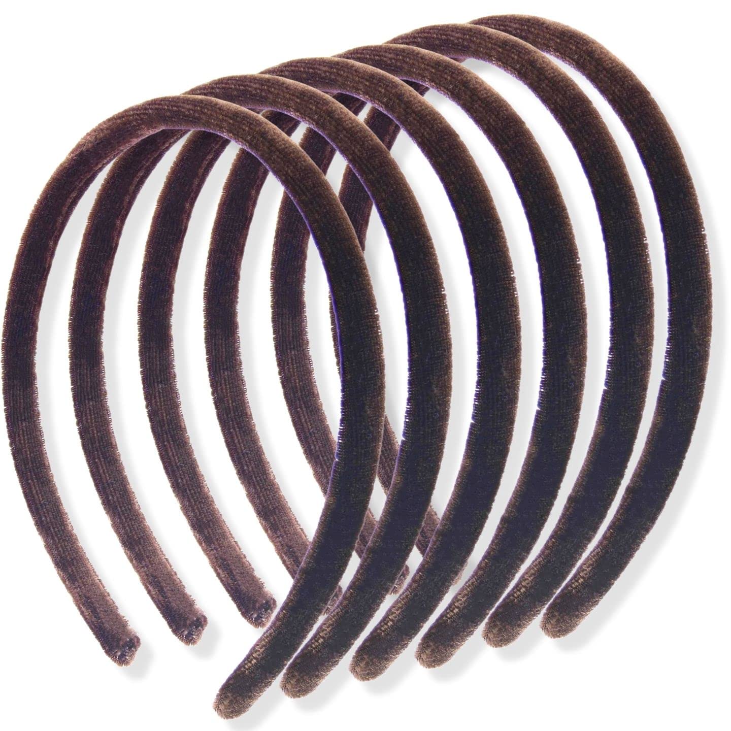 Topkids Accessories 6pc 1cm/0.4" Thin Velvet Hair Bands, Head bands Alice Bands Adult Women, Hair Accessories for Girls, Headbands for Women's Hair, Hair Bands for Girls (Brown)