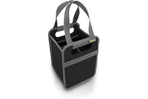 meori Foldable 4 Bottle Wine Tote Lava Black Organize Crate Glass Dividers Stylish Travel Storage Box Liquor Spirits Tastings Grocery Shopping Hostess Gift (A100813)