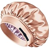 BONNET QUEEN Reversible Satin Bonnet for Sleeping Women, Adjustable Double Layer Silk Sleep Cap, Soft Night Hair Bonnet for Curly Hair Protection, Champagne & Gray Rose Gold