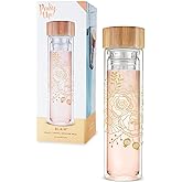 Pinky Up Blair Travel Infuser Mug, Double-Walled Glass, Stainless Steel Strainer, 16 Oz, Bouquet