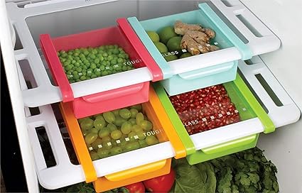 Saimani Refrigerator Plastic Storage Fridge Racks Tray Selves Shelf (Set of 4)(Multi-Color)