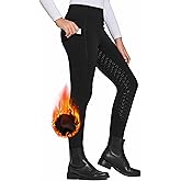 FitsT4 Sports Girls Winter Riding Pants Fleece Lined Riding Breeches Kids Full Seat Equestrian Pants Tights with Pockets