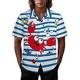 Joyidec Mens Funny Crab Blue Stripe Hawaiian Shirt Casual Button Down Short Sleeve Tropical Beach Holiday Aloha Party Shirt for Men Funny XL