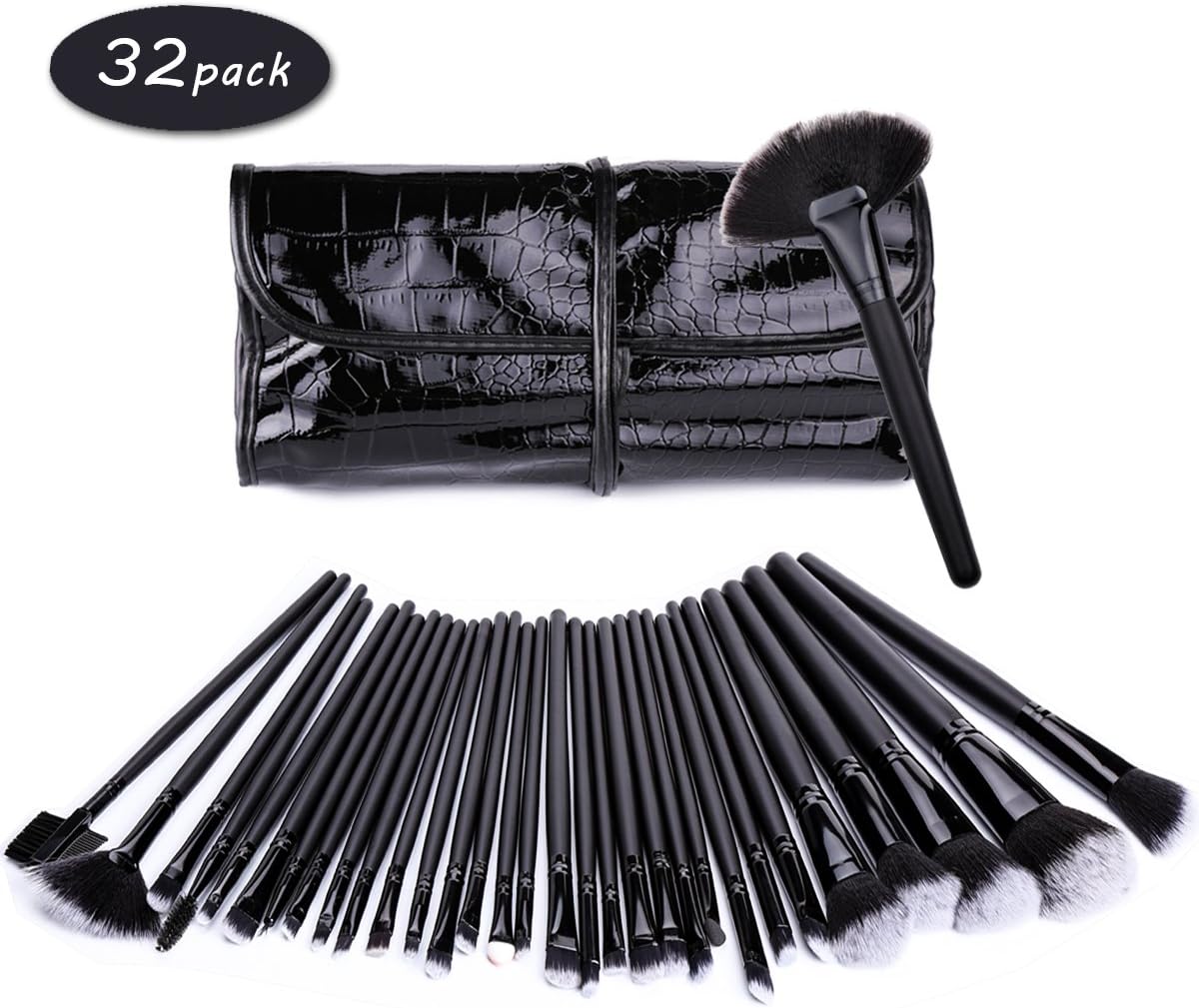 Yoa 32pcs Makeup Brushes Set | Professional Synthetic Kabuki Makeup Brush Set with Pouch Case
