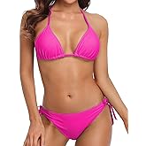 CharmLeaks Women Halter Bikini String 2 Piece Triangle Swimsuit Tie Side Swimwear