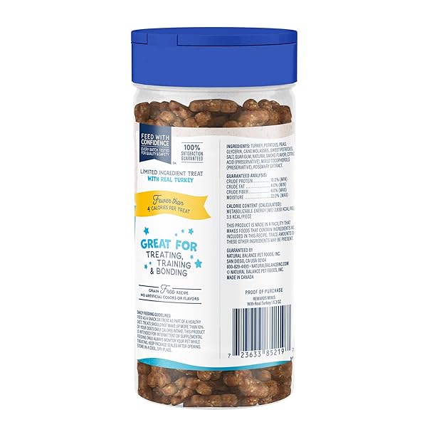 NATURAL BALANCE LIMITED INGREDIENT MINI-REWARDS TURKEY GRAIN-FREE DOG TRAINING TREATS FOR DOGS | 5.3-OZ. CANISTER