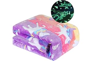 WESAN Glow in The Dark Blanket Unicorns Gifts for Girls Birthday Gift Halloween Super Cute Soft Cozy Rainbow Unicorn Star Flannel Luminous Magic Throw Thanksgiving Decor 50"x60"