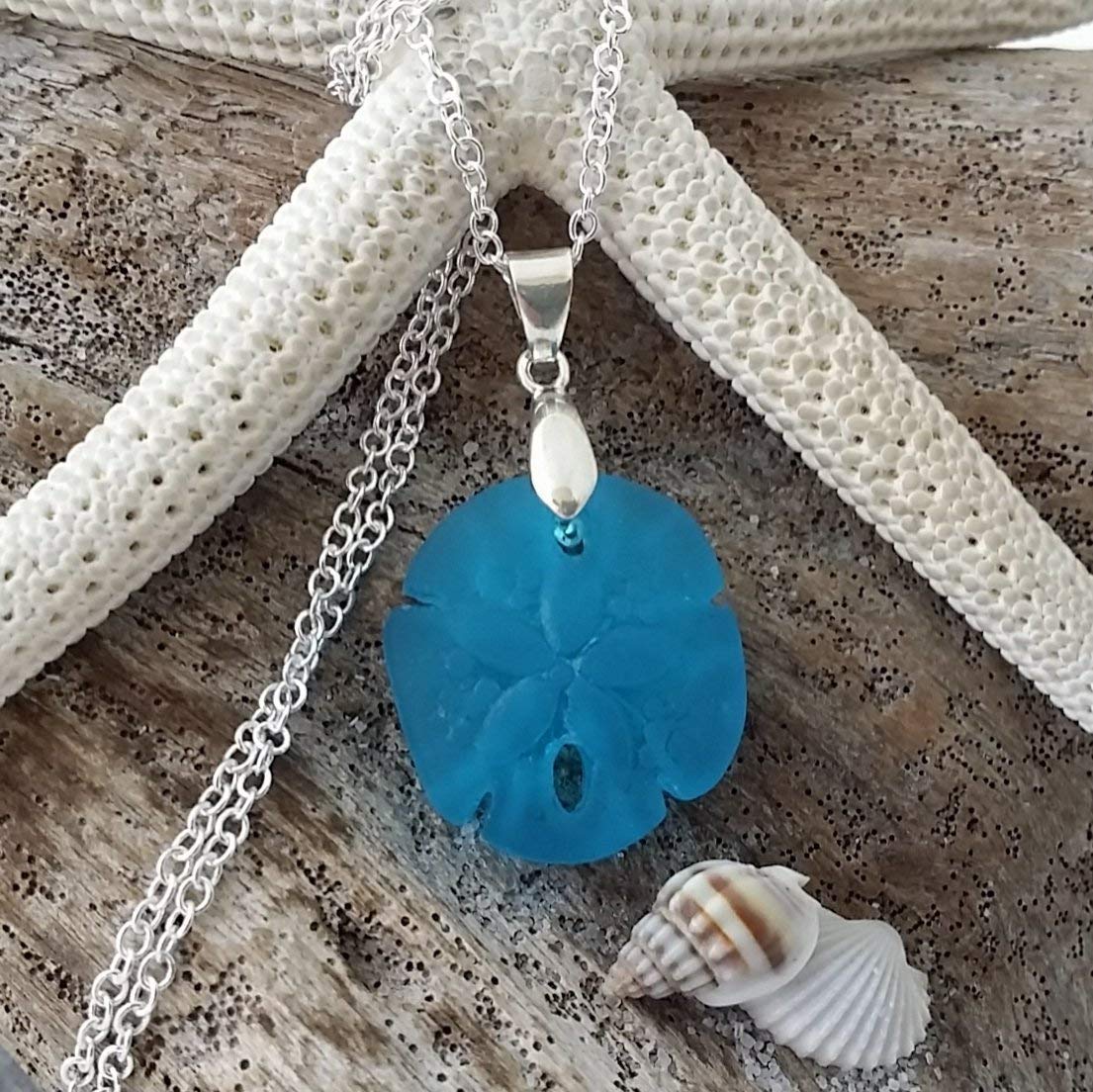 Handmade In Hawaiideep Ocean Blue Sand Dollar Sea Glass Necklace Hawaii Gift Wrapped Customizable Gift Message
