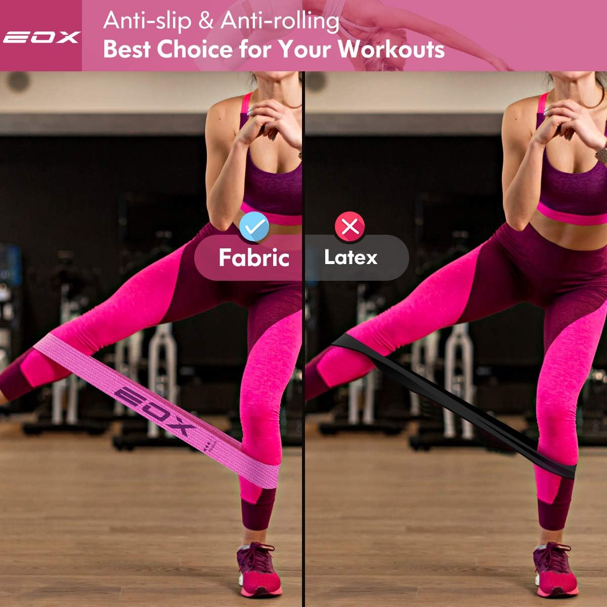 EOX Exercise Resistance Fabric Loop Bands, Non-Slip Resistance Workout Bands for Legs and Glutes, 5 Resistance Levels Hip Training Fitness Bands in Pink : Sports & Outdoors