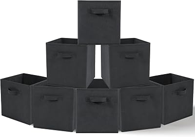 Amazing Tour 8 Pcs Cube Storage Boxes 27x27x27 Foldable Fabric Dark Gray