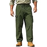 TAFLE Men's Cargo Work Pants Casual Relaxed Fit Twill Sweatpants with Elastic Waist for Men